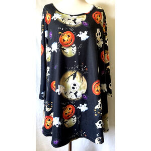 Veranee Womens Top plus Sz 3XL Halloween Print 3/4 Sleeves Pumpkin Bats Skulls